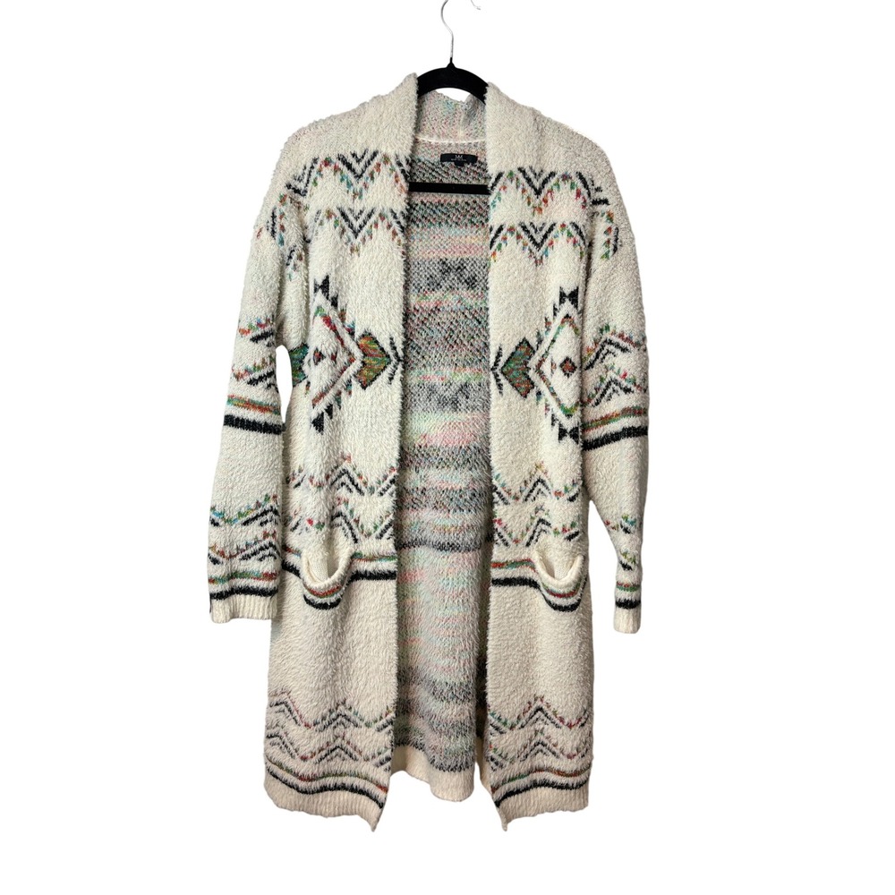MM by My Michelle Southwestern Aztec Longline Fuzzy Cardigan XL Cream Multi